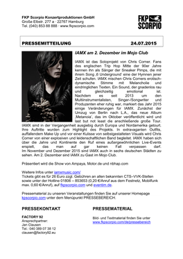 PRESSEMITTEILUNG 24.07.2015 IAMX Am 2