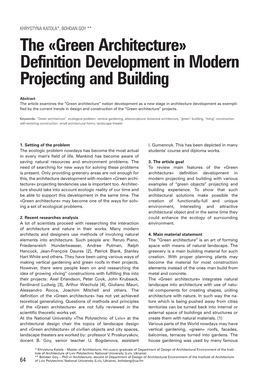 The «Green Architecture» Definition Development in Modern Projecting and Building