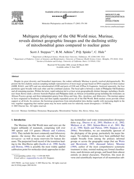 Multigene Phylogeny of the Old World Mice, Murinae, Reveals Distinct Geographic Lineages and the Declining Utility of Mitochondrial Genes Compared to Nuclear Genes