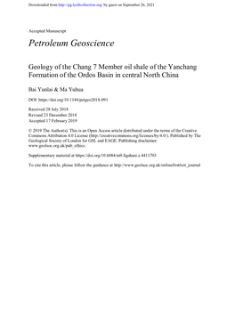 Geology of the Chang 7 Member Oil Shale of the Yanchang Formation of the Ordos Basin in Central North China