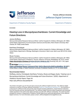 Hearing Loss in Mucopolysaccharidoses: Current Knowledge and Future Directions