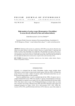 Hymenoptera: Chrysididae) in Areas Directly Affected by Lime and Sodium Industry