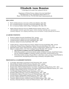 Elizabeth Anne Bennion --Unabridged Curriculum Vitae Updated 01.06.20