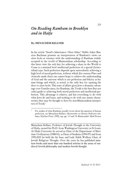 On Reading Rambam in Brooklyn and in Haifa