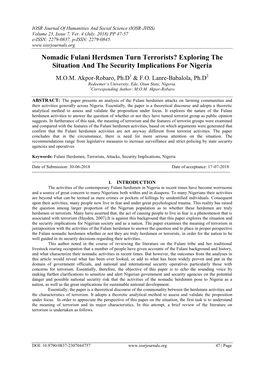 Nomadic Fulani Herdsmen Turn Terrorists? Exploring the Situation and the Security Implications for Nigeria