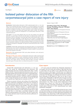 Isolated Palmar Dislocation of the Fifth Carpometacarpal Joint: a Case Report of Rare Injury