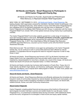 Smart Response to Participate in 2018 Cantor Fitzgerald Charity Day