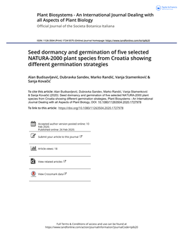 Seed Dormancy and Germination of Five Selected NATURA-2000 Plant Species from Croatia Showing Different Germination Strategies