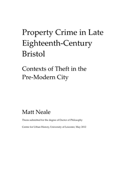 Property Crime in Late Eighteenth-Century Bristol