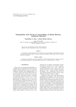 Nummulitins from Flysch in Surroundings of Ilirska Bistrica, Southwest Slovenia