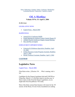OLA Hotline, Vol.10 No.11