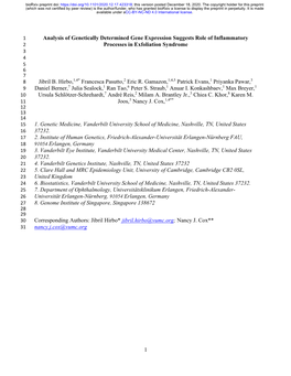 Analysis of Genetically Determined Gene Expression Suggests Role of Inflammatory 2 Processes in Exfoliation Syndrome 3 4 5 6 7 8 Jibril B