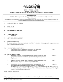 City Council Agenda March 7, 2016, 7:00 Pm Public Safety Building Training Room (401 East Third Street)