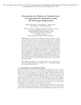 Frameworks for Multi-Core Architectures: a Comprehensive Evaluation Using 2D/3D Image Registration