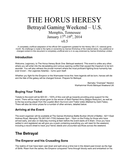 THE HORUS HERESY Betrayal Gaming Weekend – U.S