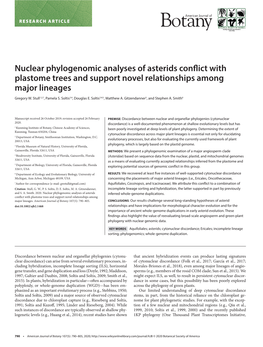 Nuclear Phylogenomic Analyses of Asterids Conflict with Plastome Trees and Support Novel Relationships Among Major Lineages