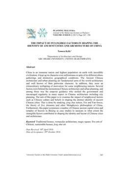 The Impact of Intangible Factors in Shaping the Identity of Ancient Cities and Architecture of China