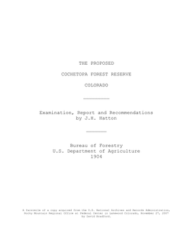 The Proposed Cochetopa Forest Reserve, in Colorado