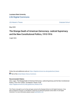 Judicial Supremacy and the New Constitutional Politics, 1910-1916