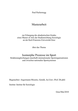 Masterarbeit Isomorphe Prozesse Im Sport