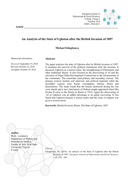 An Analysis of the State of Ughoton After the British Invasion of 1897