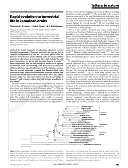 Rapid Evolution to Terrestrial Life in Jamaican Crabs