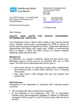 From September 2019 to March 2020, Healthy Living Centres (Hlcs)