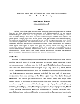 Nama-Nama Masjid Kuno Di Nusantara Dan Aspek Yang Melatarbelakangi: Tinjauan Toponimi Dan Arkeologis
