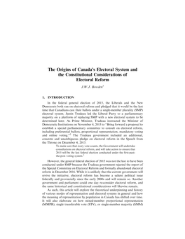 The Origins of Canada's Electoral System and the Constitutional