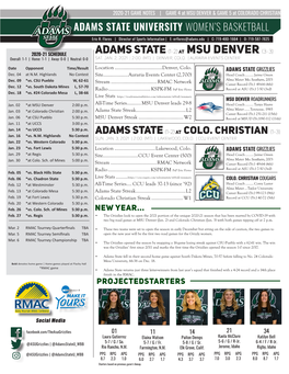ADAMS STATE (1-2)At MSU Denver (3-3)