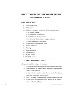 Unit 11 : ISLAMIC CULTURE and the MAKING of ASSAMESE SOCIETY