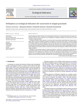 Orthoptera As Ecological Indicators for Succession in Steppe Grassland