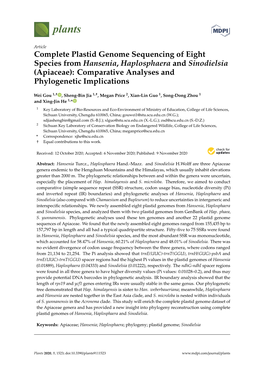 Complete Plastid Genome Sequencing of Eight Species from Hansenia, Haplosphaera and Sinodielsia (Apiaceae): Comparative Analyses and Phylogenetic Implications