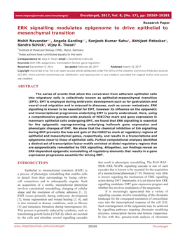 ERK Signalling Modulates Epigenome to Drive Epithelial to Mesenchymal Transition