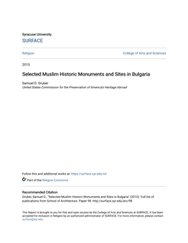 Selected Muslim Historic Monuments and Sites in Bulgaria