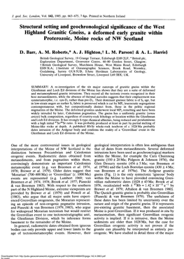 Structural Setting and Geochronological Significance of the West Highland Granitic Gneiss, a Deformed Early Granite Within Proterozoic, Moine Rocks of NW Scotland