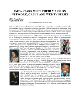 Imta Stars Meet Their Mark on Network, Cable and Web Tv Series