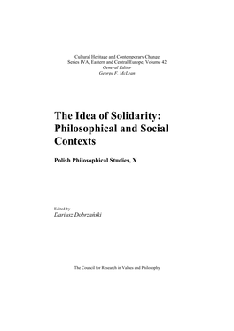 The Idea of Solidarity: Philosophical and Social Contexts