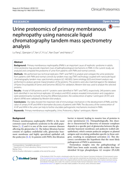 Urine Proteomics of Primary Membranous Nephropathy Using Nanoscale Liquid Chromatography Tandem Mass Spectrometry Analysis