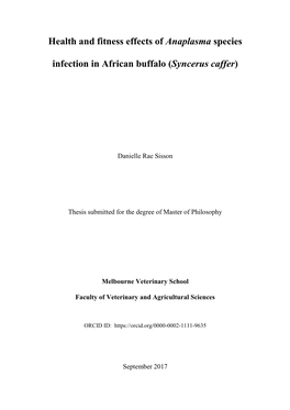 Health and Fitness Effects of Anaplasma Species Infection in African Buffalo (Syncerus Caffer)