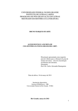 Universidade Federal Do Rio Grande Instituto De Letras E Artes Programa De Pós-Graduação Em Letras Mestrado Em História Da Literatura