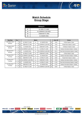 AFC Champions League 2019 Match Schedule