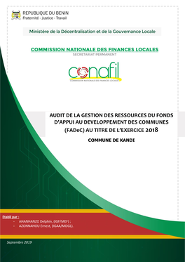 AUDIT DE LA GESTION DES RESSOURCES DU FONDS D'appui AU DEVELOPPEMENT DES COMMUNES (Fadec) AU TITRE DE L'exercice 2018