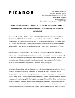 Letters to a Young Muslim—Written by Uae Ambassador to Russia Omar Saif Ghobash—To Be Published Simultaneously by Picador Usa and Picador Uk, January 2017