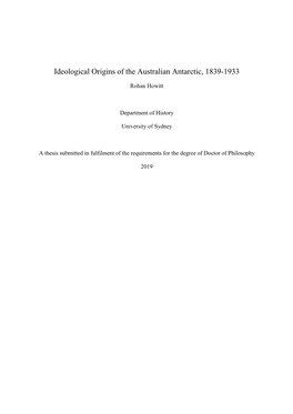Ideological Origins of the Australian Antarctic, 1839-1933