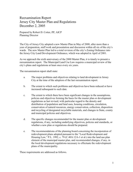 Reexamination Report Jersey City Master Plan and Regulations December 2, 2005