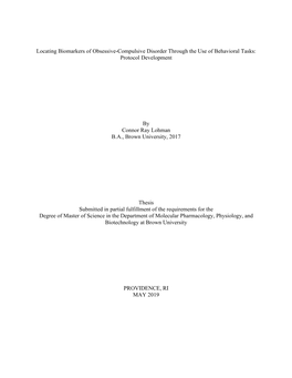 Locating Biomarkers of Obsessive-Compulsive Disorder Through the Use of Behavioral Tasks: Protocol Development