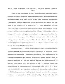 Age Ain't Nuthin' but a Number Except When It Isn't: Cicero and the Problem of Youth in the Philippics Among the Many Tens