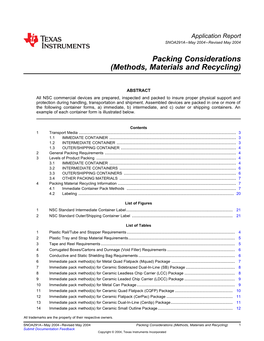 Packing Considerations(Methods, Materials And