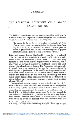 The Political Activities of a Trade Union, 1906–1914